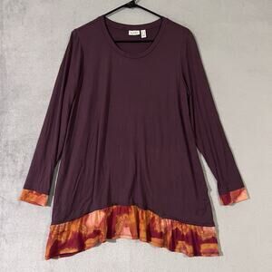 LOGO Lori Goldstein Mini Dress Tunic Top Brown Orange Womens S Mesh Ruffle Hem